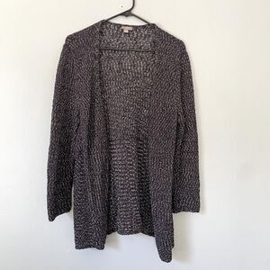 J. Jill Cardigan Sweater Womens Large Open Front Knit Rayon Blend Black White